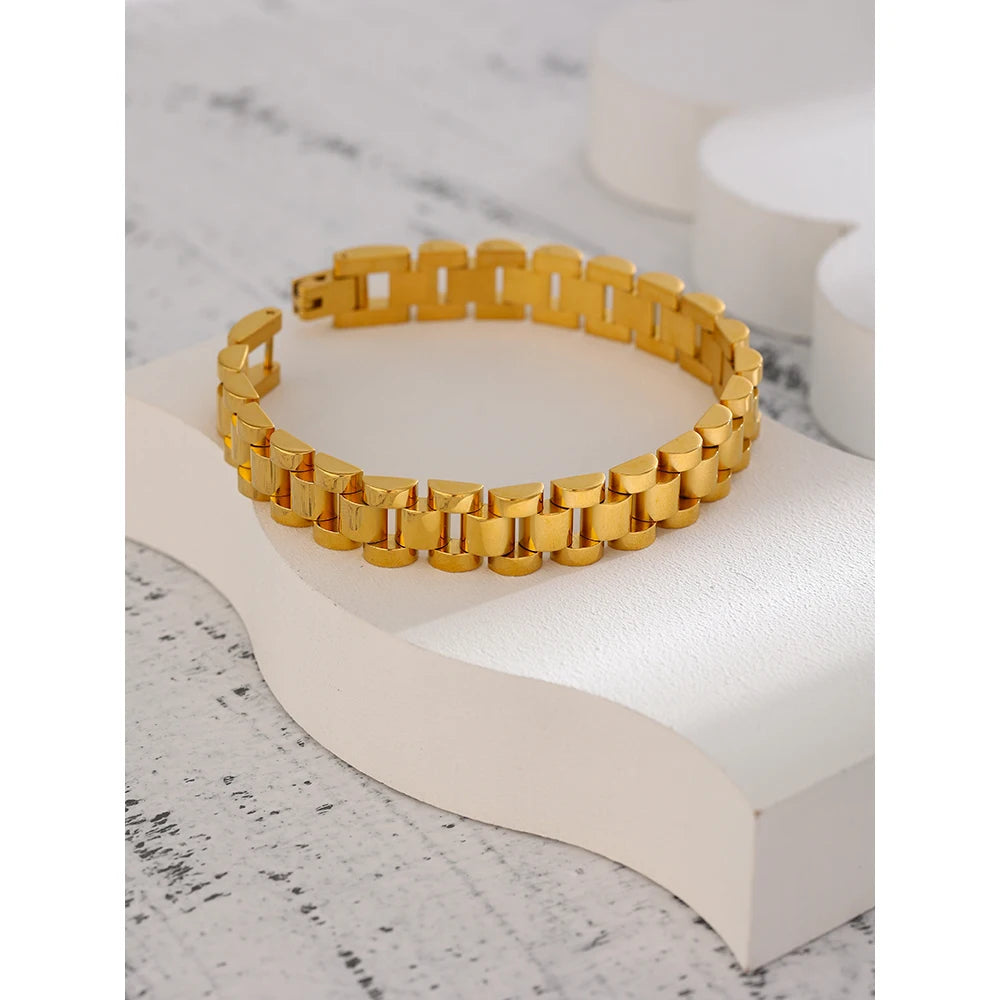 Bracelet Métallique en Acier Inoxydable Plaqué Or 18K - Bijoux Mode pour Hommes et Femmes