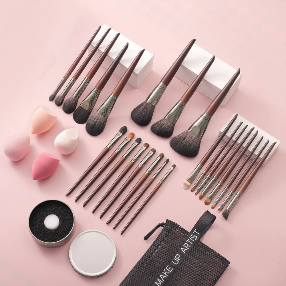 Kit de Pinceaux de Maquillage en Poils de Chèvre - Set Complet pour Un Maquillage Parfait