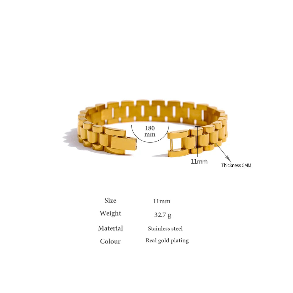 Bracelet Métallique en Acier Inoxydable Plaqué Or 18K - Bijoux Mode pour Hommes et Femmes