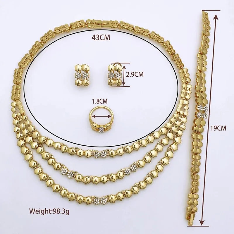 Ensemble de Bijoux Dorés pour Femmes - Collier, Boucles d'Oreilles et Bracelet