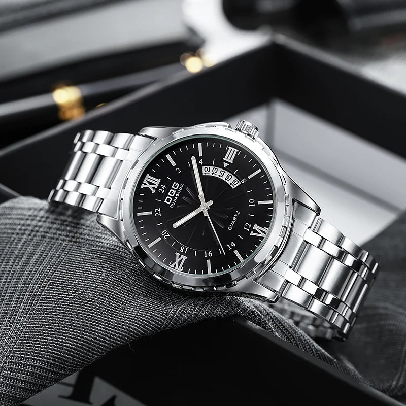 Montre Homme en Acier Inoxydable – Quartz, Élégante avec Fonction Date